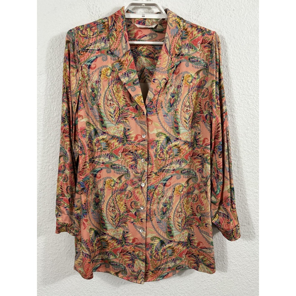 Soft Surroundings Shirt Womens Small Pink Paisley Button Tunic Rayon‎ Boho 2CT97